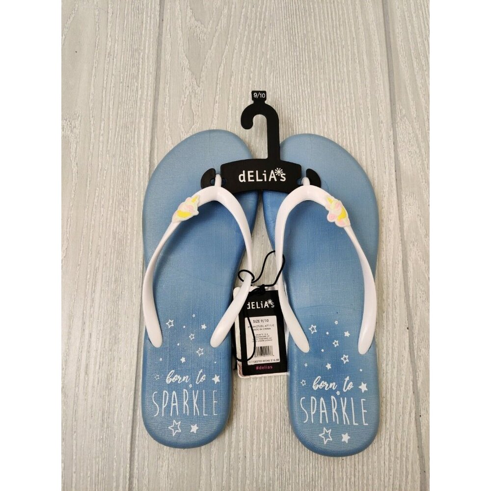NWT DeLiA*S Born To Sparkle Blue  Sandals Flip Flops Slip Ons